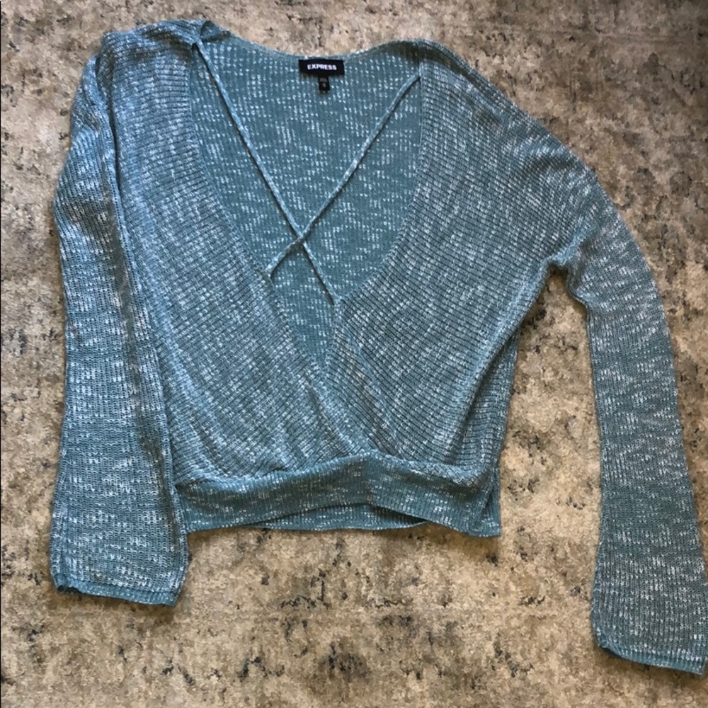 EXPRESS WRAP SWEATER WITH BELL SLEEVES